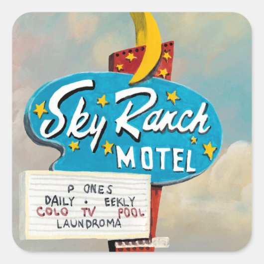 Sky Ranch Motel Sign Vierkante Sticker (Voorkant)