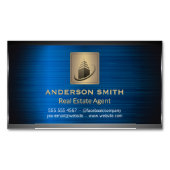 Sky Scraper Building | Blauwe metallic achtergrond Magnetisch Visitekaartje (Voorkant)