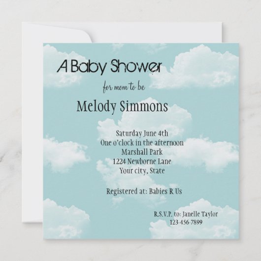 Sky with Clouds Baby shower nodigt uit Kaart (Achterkant)