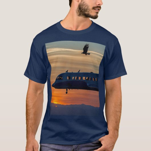 Skybound Shadows - Eagle & Plane Sunset T-shirt (Voorkant)