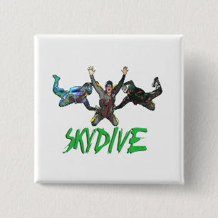 Skydive - Groene tekst Vierkante Button 5,1 Cm