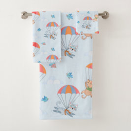 Skydiver Cat Seamless Pattern Bad Handdoek