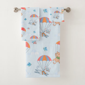 Skydiver Cat Seamless Pattern Bad Handdoek