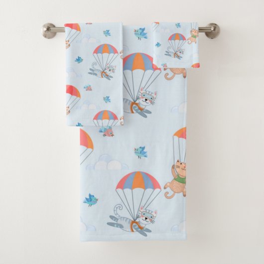 Skydiver Cat Seamless Pattern Bad Handdoek (Insitu)
