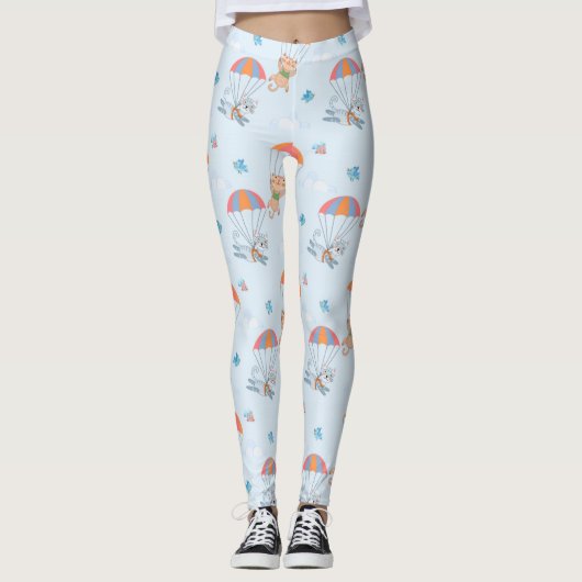 Skydiver Cat Seamless Pattern Leggings (Voorkant)
