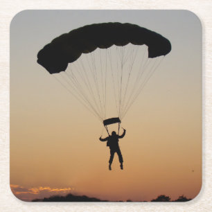 Skydiver Parachute bij Sunset Sky Diver Vierkante Kartonnen Onderzetter