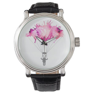 Skydiver, Parachute. Skydiving Sport. Parachuting Horloge