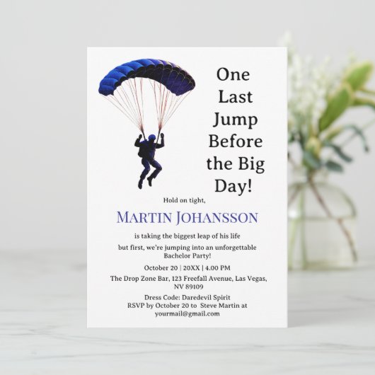 Skydiving Bachelor Party Grappig Avontuur Thema Kaart (Staand voorkant)