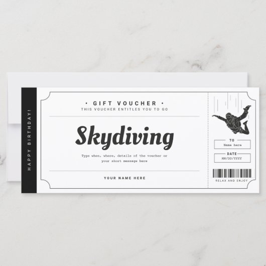 Skydiving Gift Ticket Voucher Certificate (Voorkant)