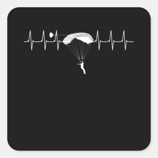 Skydiving Parachute Heartbeat Skydive Pulse Vierkante Sticker (Voorkant)