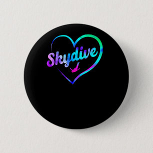 Skydiving Skydive Heart Waterverf Ronde Button 5,7 Cm