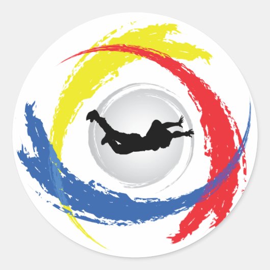 Skydiving Tricolor Emblem Ronde Sticker (Voorkant)