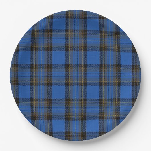 Skye Blue Tartan Pattern Papieren Bordje (Voorkant)