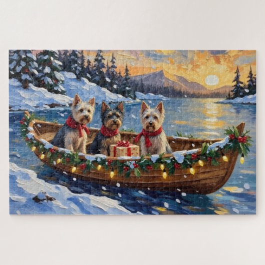 Skye Terrier Christmas Boat Holiday Legpuzzel (Horizontaal)