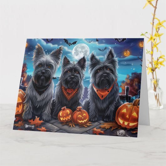 Skye Terrier Halloween Spooky Kaart (Gele Bloem)