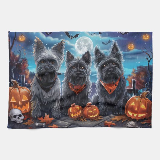 Skye Terrier Halloween Spooky Theedoek (Horizontaal)