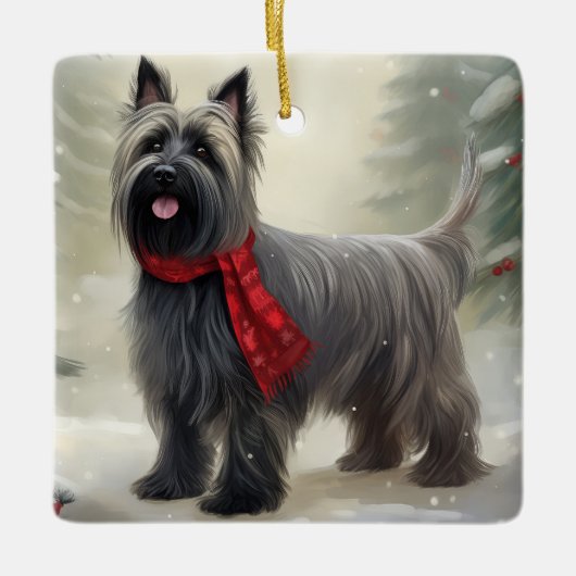 Skye Terrier Hond in Sneeuw Kerstmis Keramisch Ornament (Voorkant)