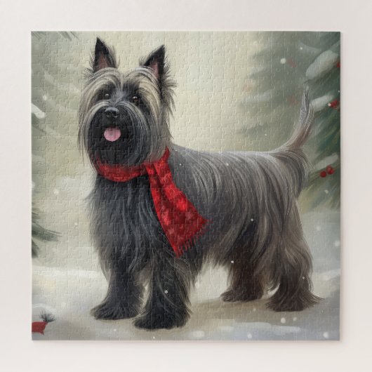 Skye Terrier Hond in Sneeuw Kerstmis Legpuzzel (Verticaal)