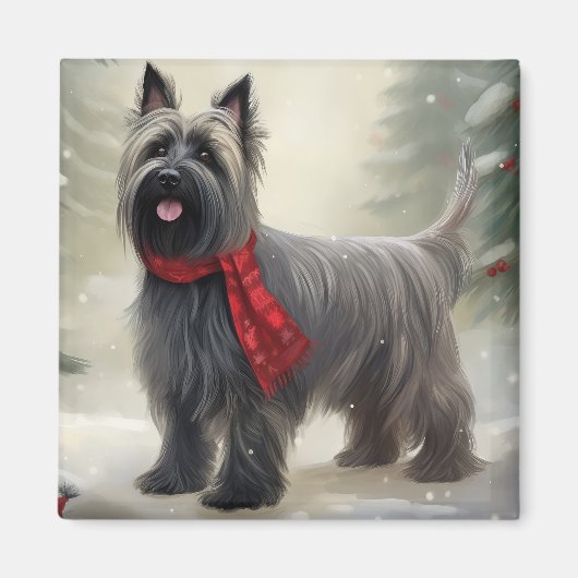 Skye Terrier Hond in Sneeuw Kerstmis Magneet (Voorkant)
