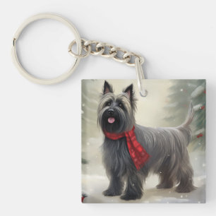 Skye Terrier Hond in Sneeuw Kerstmis Sleutelhanger