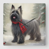 Skye Terrier Hond in Sneeuw Kerstmis Vierkante Klok (Voorkant)