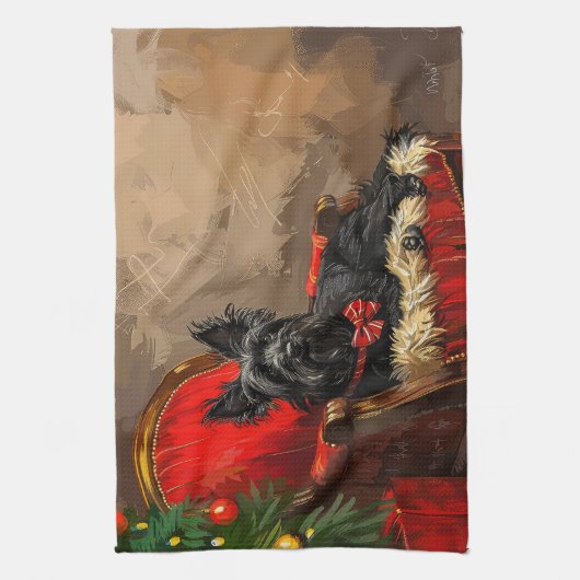 Skye Terrier Hond Kerstfeest Theedoek (Verticaal)