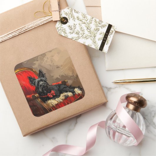 Skye Terrier Hond Kerstfeest Vierkante Sticker (Geschenken)