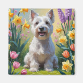 Skye Terrier Hond Spring Bloemen Schilderen Magneet (Voorkant)