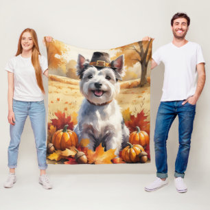 Skye Terrier in Herfstbladeren Thanksgiving Kunst Fleece Deken