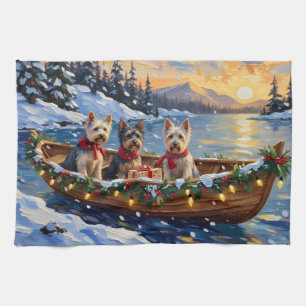 Skye Terrier Kerstboot Vakantie Theedoek