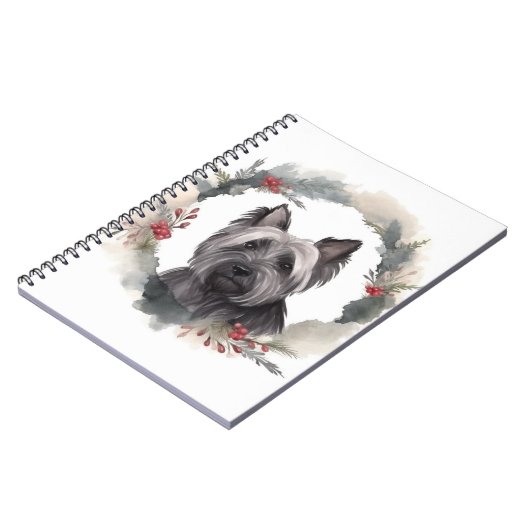 Skye Terrier Kerstkrans Feestelijke Pup Notitieboek (Linkerzijde)