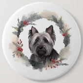 Skye Terrier Kerstkrans Feestelijke Pup Ronde Button 6,0 Cm (Voorkant)