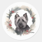 Skye Terrier Kerstkrans Feestelijke Pup Ronde Sticker (Voorkant)
