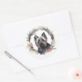 Skye Terrier Kerstkrans Feestelijke Pup Ronde Sticker (Envelop)