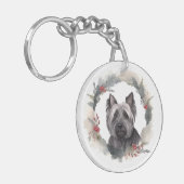 Skye Terrier Kerstkrans Feestelijke Pup Sleutelhanger (Voorkant Links)