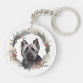 Skye Terrier Kerstkrans Feestelijke Pup Sleutelhanger (Achterkant)