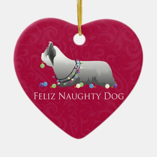 Skye Terrier Merry-kerstontwerp Keramisch Ornament (Voorkant)