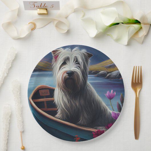 Skye Terrier op een peddel: Een Schilderachtig avo Papieren Bordje (Huwelijk)