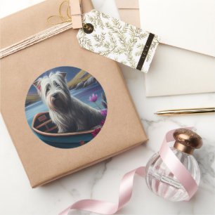 Skye Terrier op een peddel: Een Schilderachtig avo Ronde Sticker