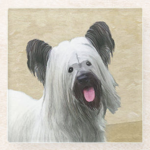 Skye Terrier Painting - Cute Original Dog Art Glazen Onderzetter