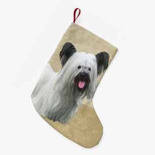 Skye Terrier Painting - Cute Original Dog Art Kleine Kerstsok