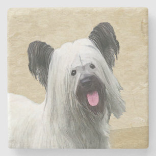 Skye Terrier Painting - Cute Original Dog Art Stenen Onderzetter
