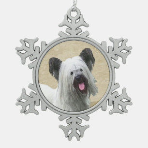 Skye Terrier Painting - Cute Original Dog Art Tin Sneeuwvlok Ornament