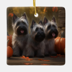Skye Terrier Pup Autumn Delight Pumpkin Keramisch Ornament