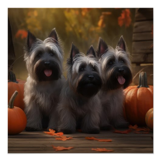 Skye Terrier Puppy Herfst Delight Pompoen Perfect Poster (Voorkant)