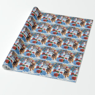 Skye Terrier Rent in de Sneeuw met Kerstmuts Cadeaupapier