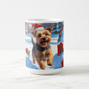 Skye Terrier Rent in de Sneeuw met Kerstmuts Koffiemok