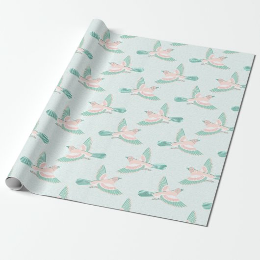 Skylark in Teal and Flamingo Cadeaupapier (Uitgerold)