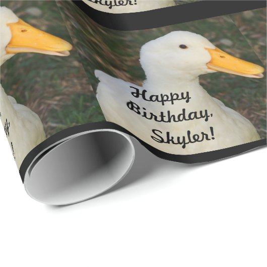 Skyler's verjaardag, schattige, witte eend, cadeau cadeaupapier (Rol Hoek)