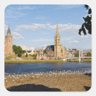 Skyline and river of quaint town of Inverness Vierkante Sticker